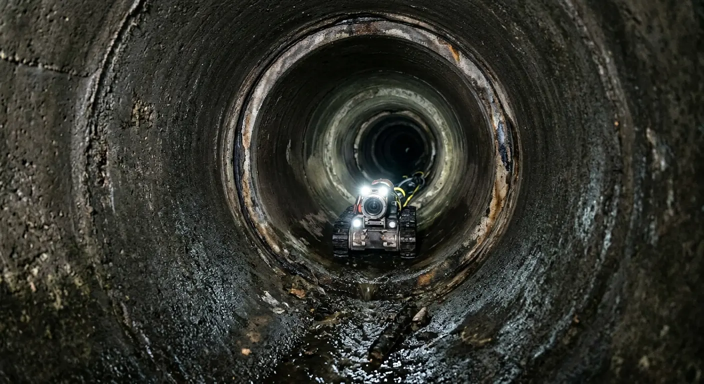 Robotic sewer camera inspecting pipe interior for Sewer Line Repair in Athens